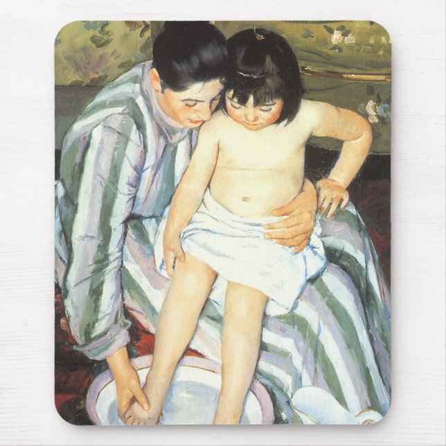 Tapis De Souris Bain d'enfant par Mary Cassatt Impressionnisme Vin (Devant)