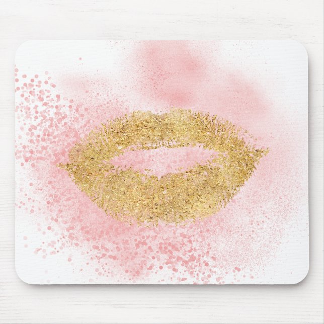 Tapis De Souris Baiser rose de confettis de lèvres étincelantes (Devant)