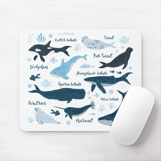 Tapis De Souris Baleines et vie marine Design graphique océanique (Avec souris)
