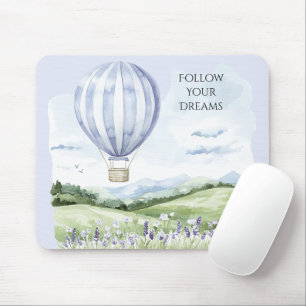 Tapis De Souris Ballon à Air Chaud Rayures Lavande Collines Fleurs