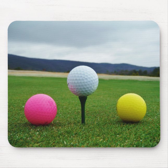 Tapis De Souris Ballons de golf colorés, tee de montagne (Devant)
