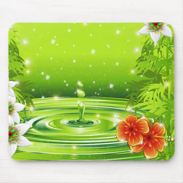 Tapis De Souris Bambou, eau et fleurs tropicales (Devant)
