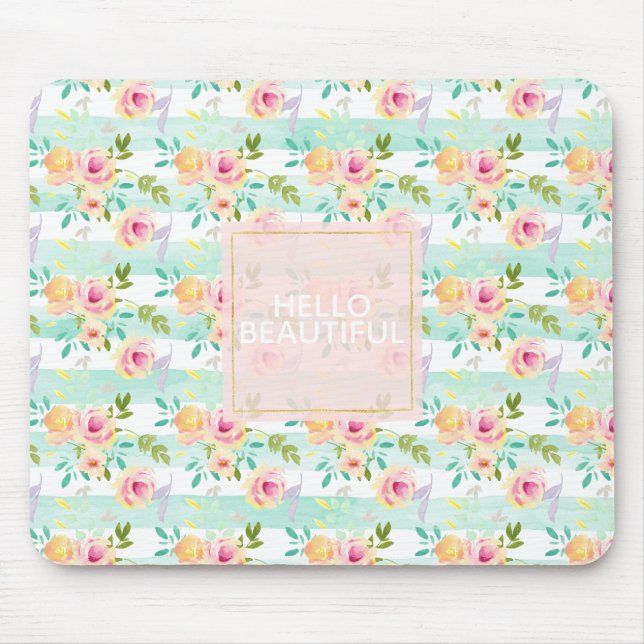 Tapis De Souris Bandes de menthe Floral Chic (Devant)
