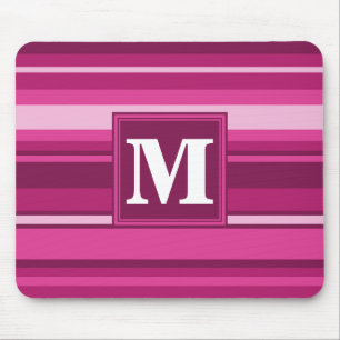 Tapis De Souris Bandes de monogramme fuchsia