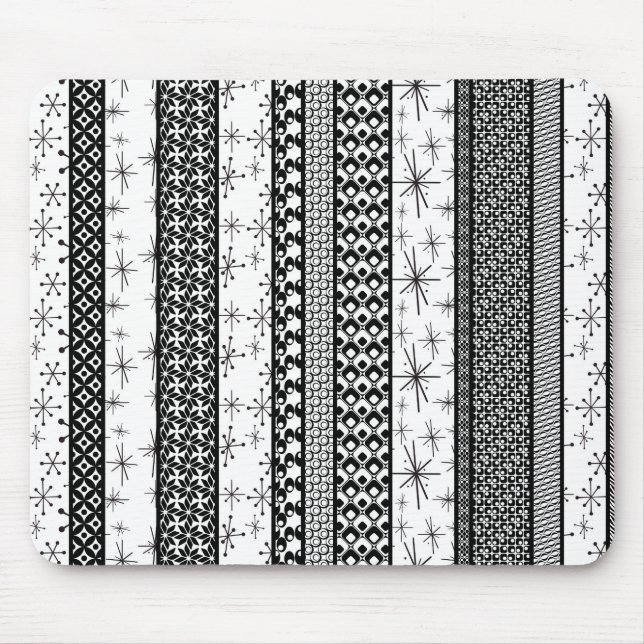 Tapis De Souris Bandes de Motifs rétro noir et blanc 1 (Devant)