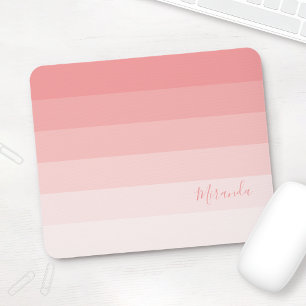 Tapis De Souris Bandes rose pastel dégradé avec nom personnalisé