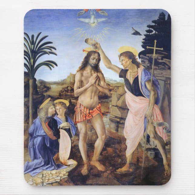 Tapis De Souris Baptême du Christ par Verrocchio, Léonard de Vinci (Devant)