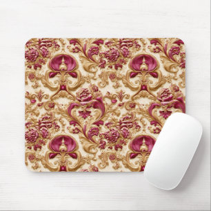 Tapis De Souris Baroque Floral Luxueux Or et Bourgogne
