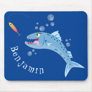 Tapis De Souris Barracuda poisson affamé de la pêche dessin animé