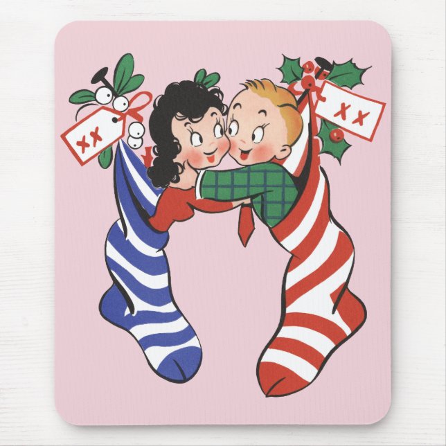 Tapis De Souris Bas de Noël vintage avec des enfants mignons (Devant)