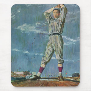 Tapis De Souris Base-ball sportif vintage, lanceur dans un match d