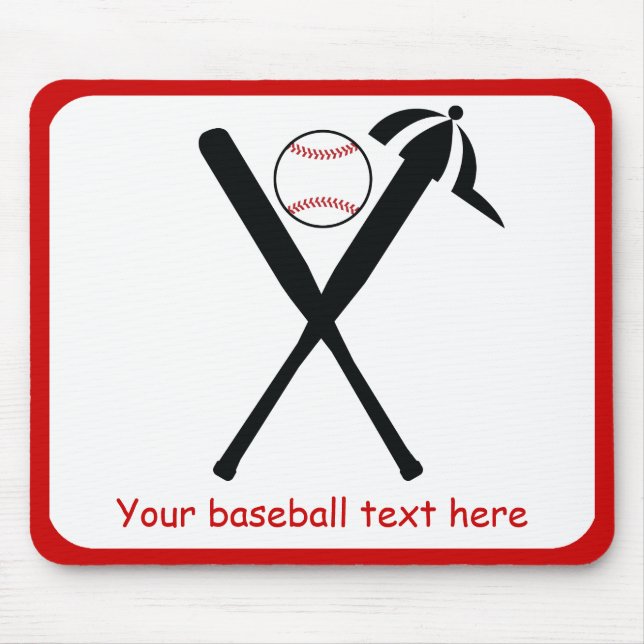 Tapis De Souris Baseball croisé chauves-souris et casquette noir,  (Devant)