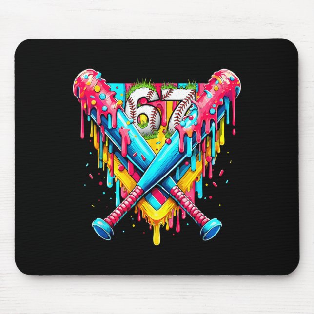 Tapis De Souris Baseball Ice Cream Drip Number 67 Player 67th Birt (Devant)