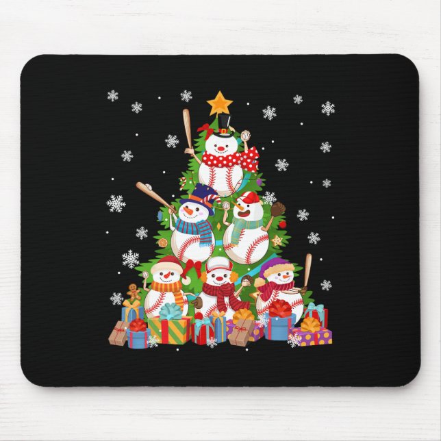 Tapis De Souris Baseball Snowman Arbre de Noël Pitchers Catchers (Devant)