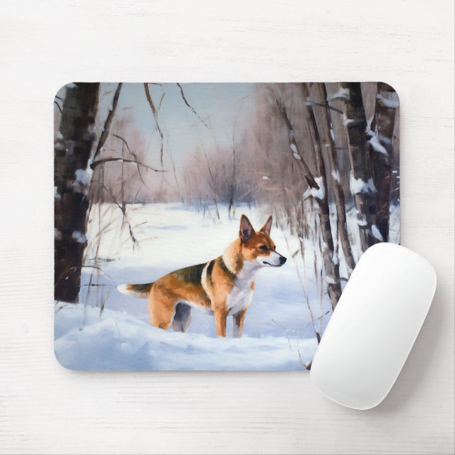 Tapis De Souris Basenji Laisser neiger Noël (Avec souris)