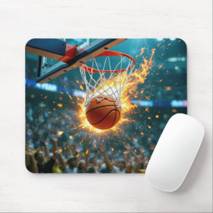 Tapis De Souris Basket-ball en feu dans le filet