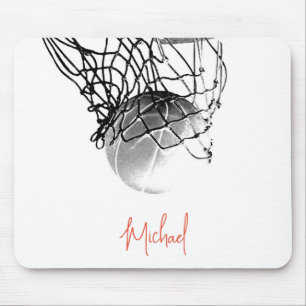 Tapis De Souris Basket-ball noir et blanc & Net Votre nom