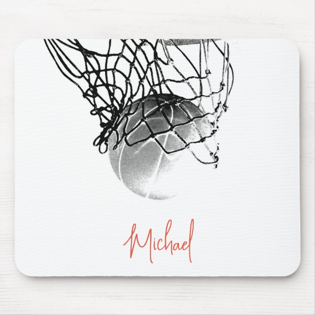 Tapis De Souris Basket-ball noir et blanc & Net Votre nom (Devant)