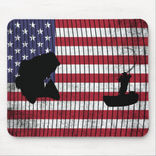 Tapis De Souris Basse et pêcheur sur la pêche du drapeau améric