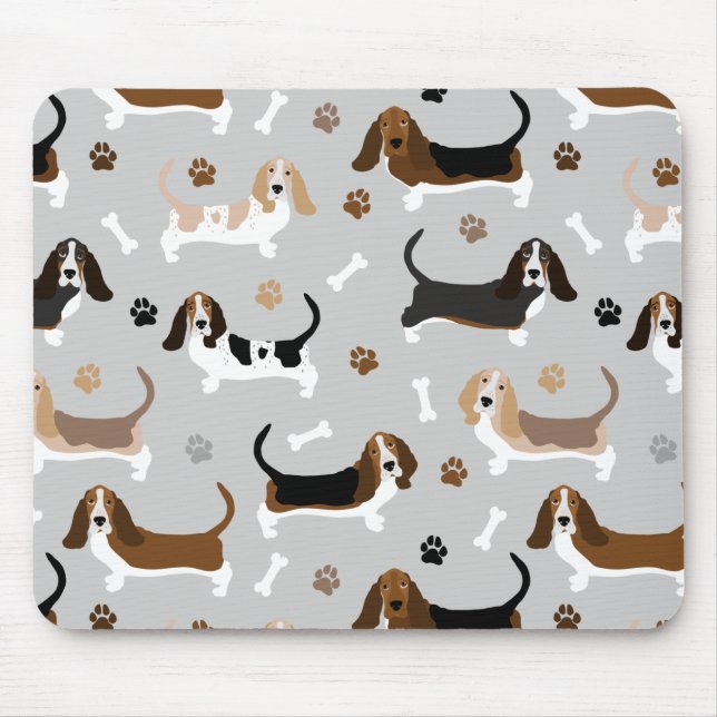 Tapis De Souris Basset Hound Chig Bones and Paws (Devant)