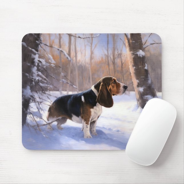 Tapis De Souris Basset Hound Laisser neiger Noël (Avec souris)