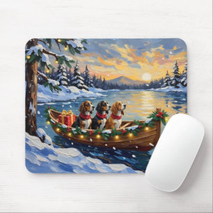 Tapis De Souris Basset Hound Noël Bateau Fêtes
