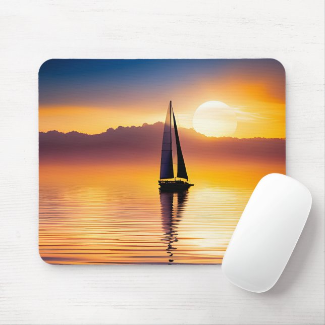 Tapis De Souris Bateau À Voile Au Coucher Du Soleil (Avec souris)
