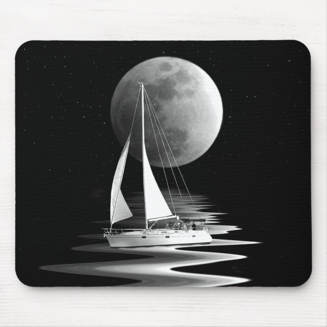 Tapis De Souris Bateau à voile sur l'eau lune (Devant)