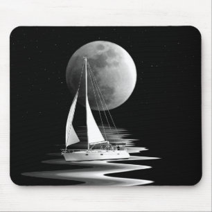 Tapis De Souris Bateau À Voilier En Lumière Lune