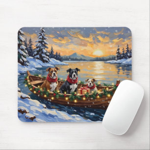 Tapis De Souris Bateau de Noël de l'Américain Staffordshire Terrie