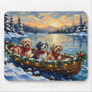 Tapis De Souris Bateau de Noël Lhasa Apso pour les Fêtes