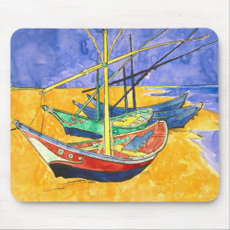 Tapis De Souris Bateaux De Pêche Plage Saintes-Maries Van Gogh Fin