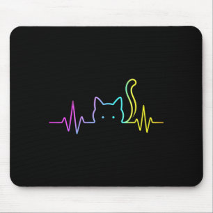Tapis De Souris Battement de cœur de chat arc-en-ciel