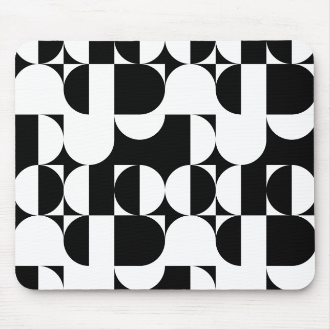 Tapis De Souris Bauhaus Noir Et Blanc Moderne Géométrique Abstrait (Devant)