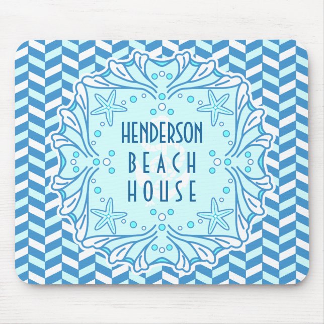 Tapis De Souris Beach House Art Déco Shell et Herringbone Custom (Devant)