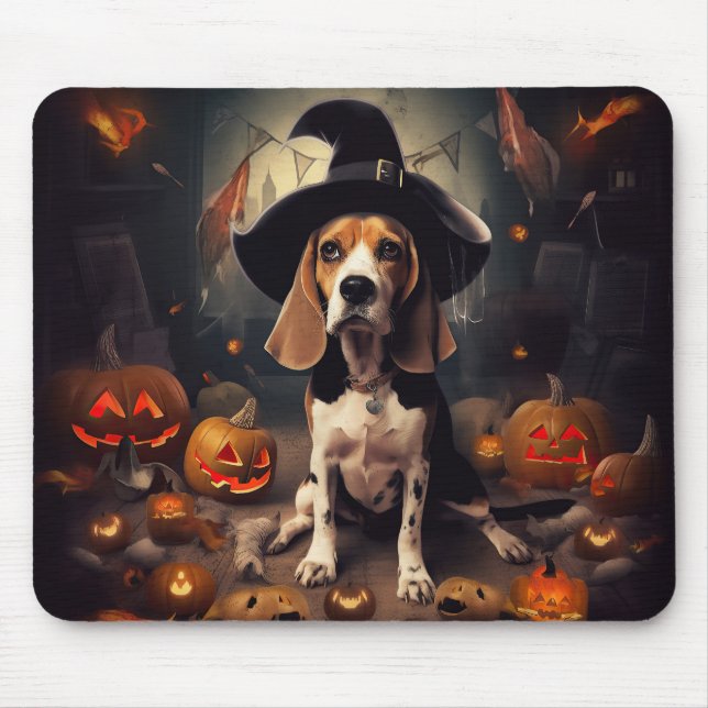 Tapis De Souris Beagle Citrouille Halloween effroi (Devant)