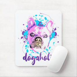 Tapis De Souris Beau Français Bulldog visage rose bleu Dogaholic