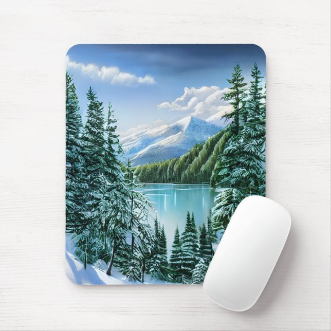 Tapis De Souris Beau Hiver Sky Mountain Lake (Avec souris)