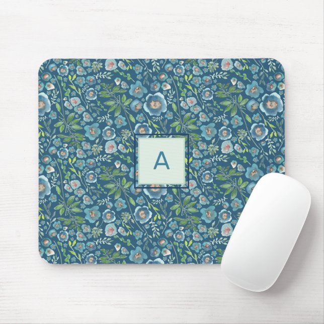 Tapis De Souris Beau motif Floral bleu Pad souris (Avec souris)