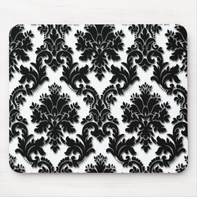 Tapis De Souris Beau motif noir et blanc de damassé (Devant)