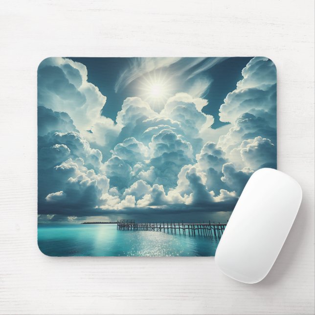 Tapis De Souris Beau Océan, Dock et nuages fluides (Avec souris)