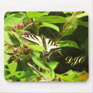 Tapis De Souris Beau papillon noir jaune sur l'arbre de Crabapple