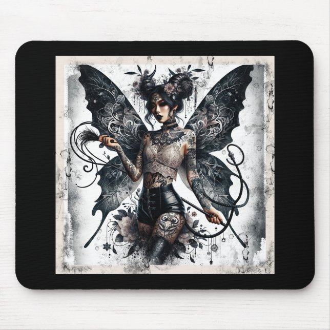 Tapis De Souris Beauté foncée Gothique asiatique Fée Tatouages & W (Devant)