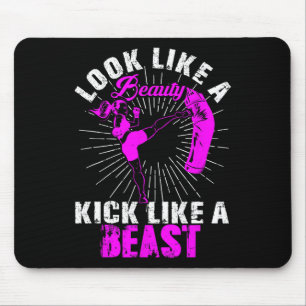 Tapis De Souris Beauté Kickboxing Bête Kickboxeuse Fille Combattan
