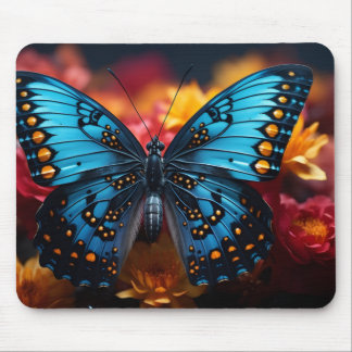 Tapis De Souris Beautiful Blue and Yellow Butterfly on Flowers