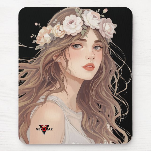 Tapis De Souris Beautiful Floral Anime Girl – Soft Pastel Aesthe (Devant)