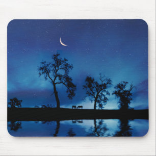 Tapis De Souris Beaux chevaux de campagne Nuit étoilée Lune