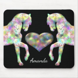 Tapis De Souris Beaux chevaux et coeur d'arc-en-ciel