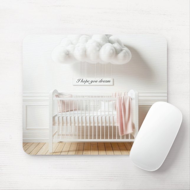 Tapis De Souris Bébé dans une crèche avec nuages (Avec souris)
