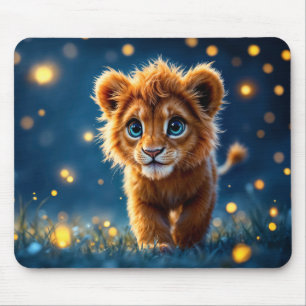 Tapis De Souris Bébé lion magique marchant dans une nuit fantastiq
